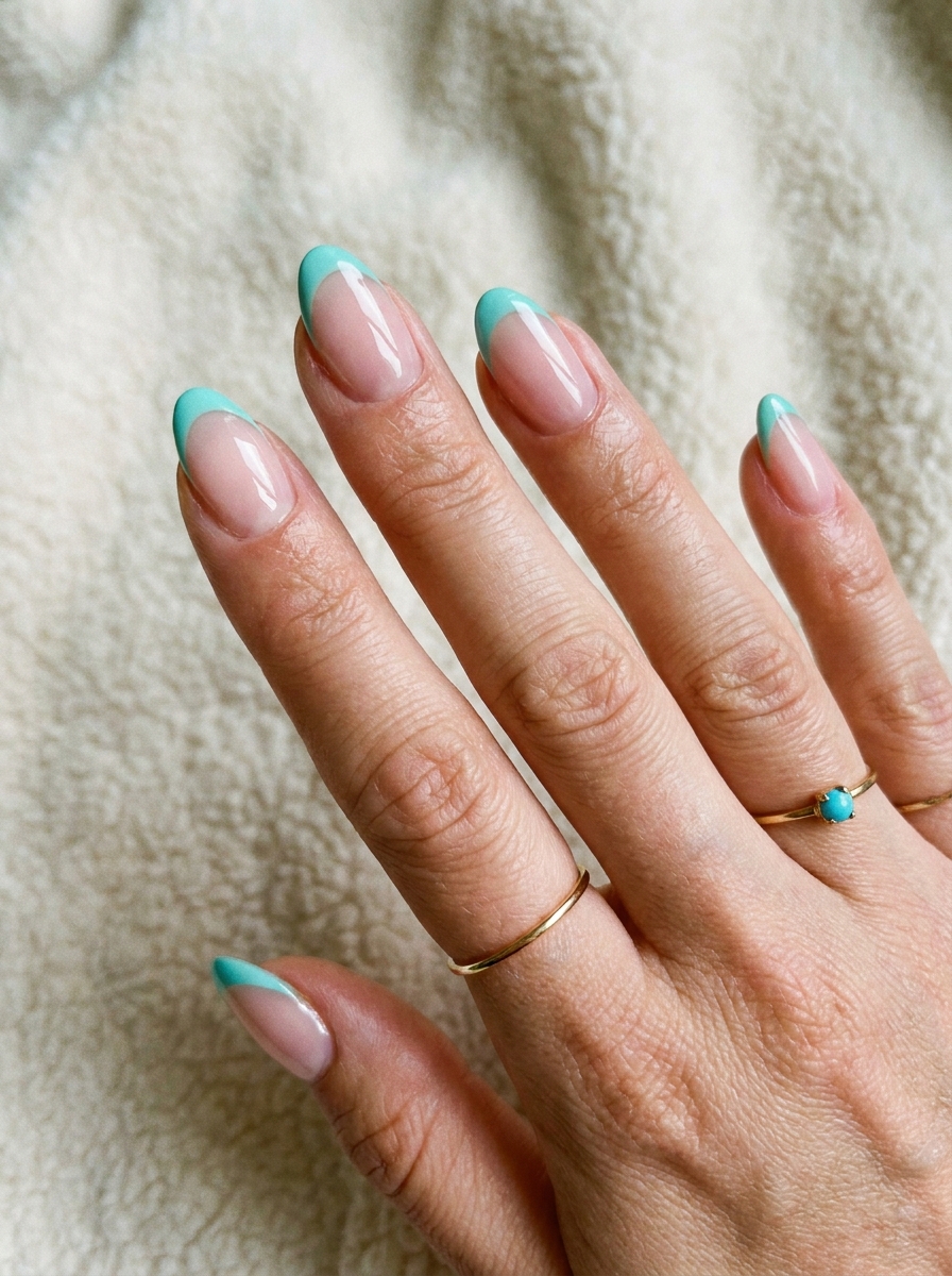 Turquoise French Almond Nails als Turquoise French Nails Inspiration 2026